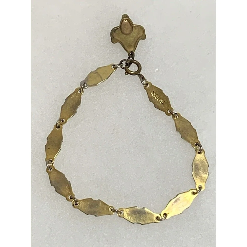Vintage Damascene Bracelet Made In Spain Black Enamel Gold Tone Charm 7" - Picture 7 of 9